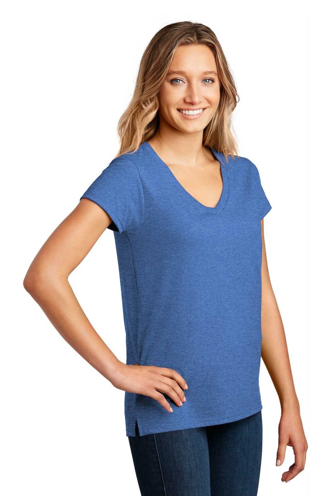 District DT8001 Womens Re-Tee V-Neck - Blue Heather - HIT a Double - 4