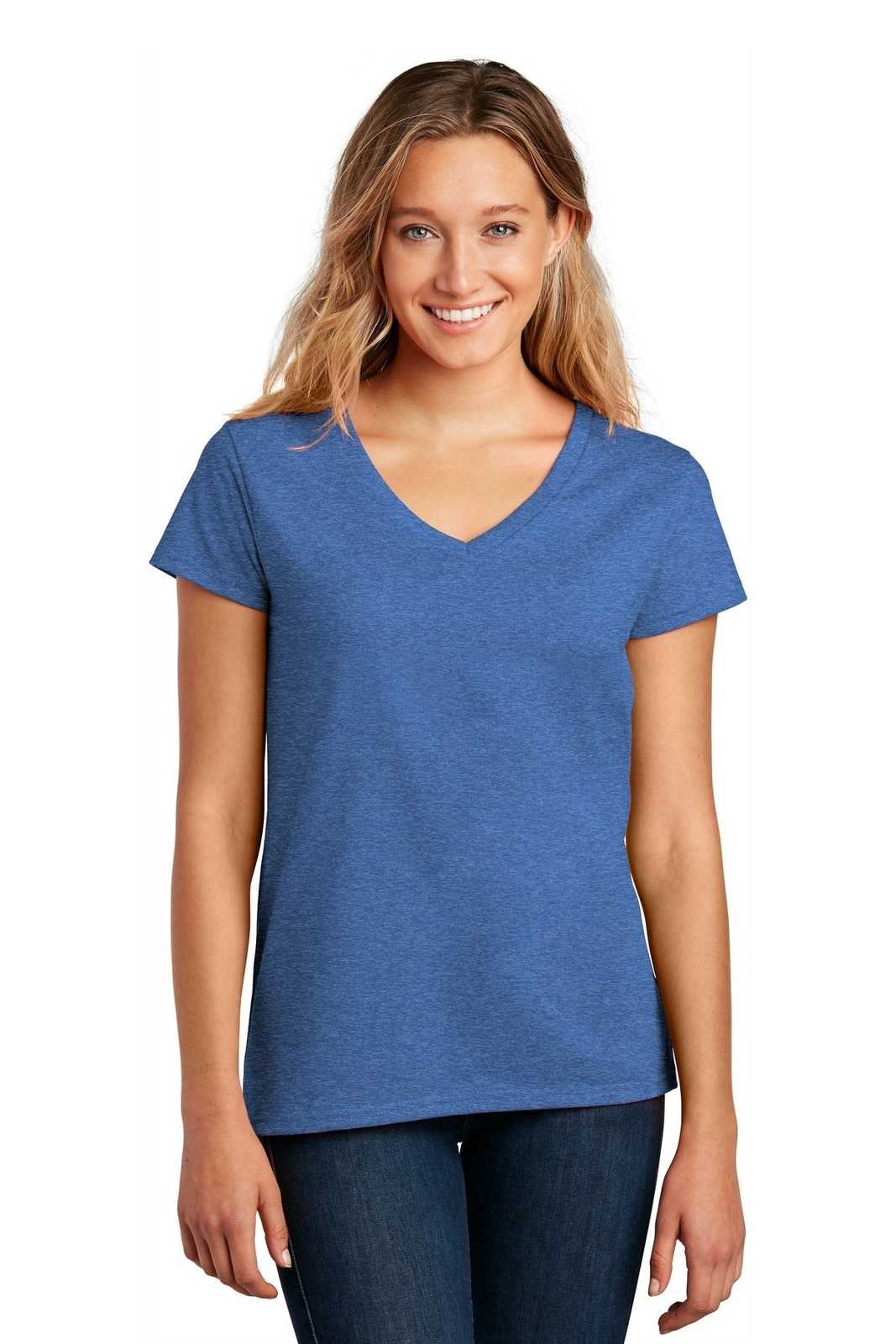 District DT8001 Womens Re-Tee V-Neck - Blue Heather - HIT a Double - 1