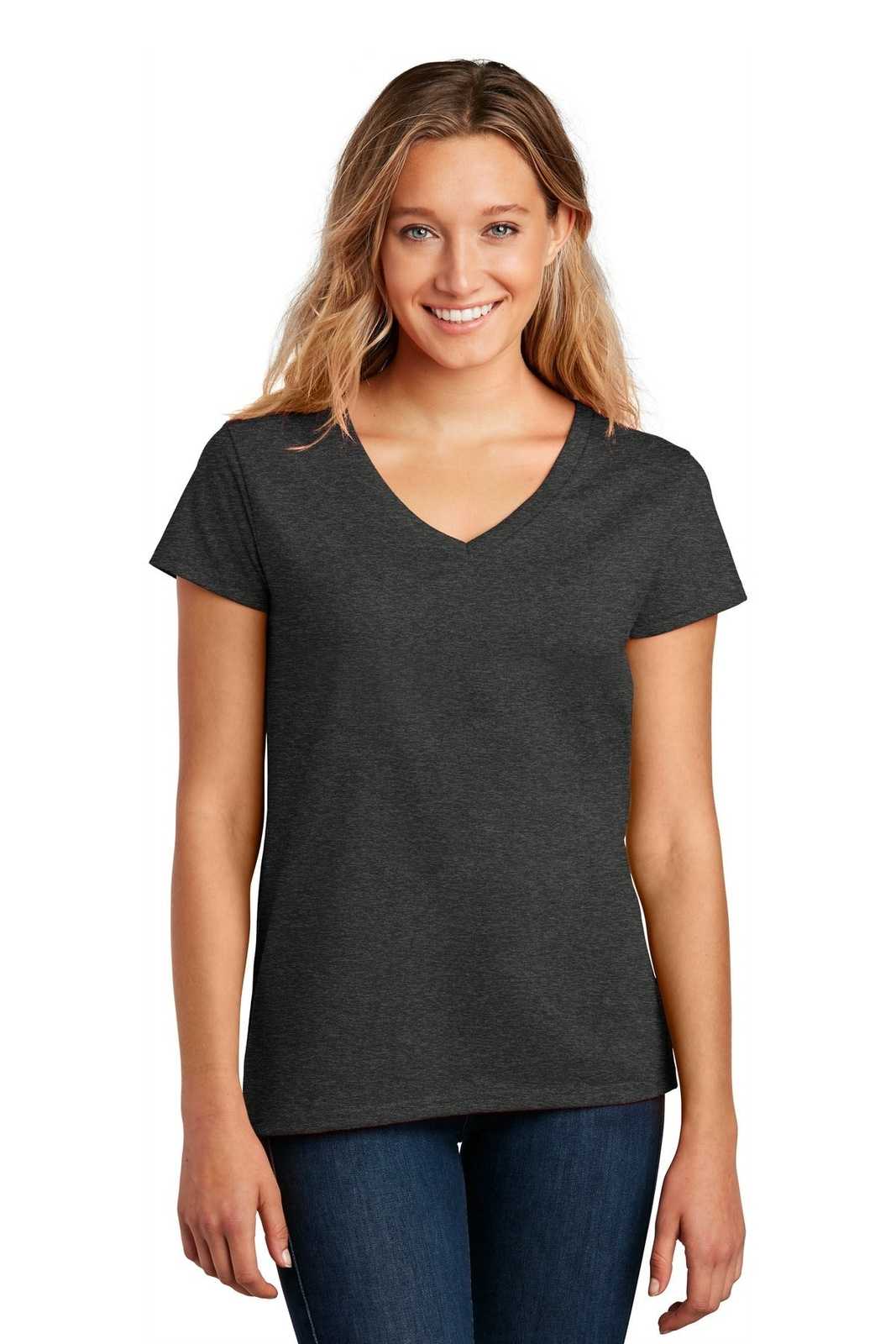 District DT8001 Womens Re-Tee V-Neck - Charcoal Heather - HIT a Double - 1