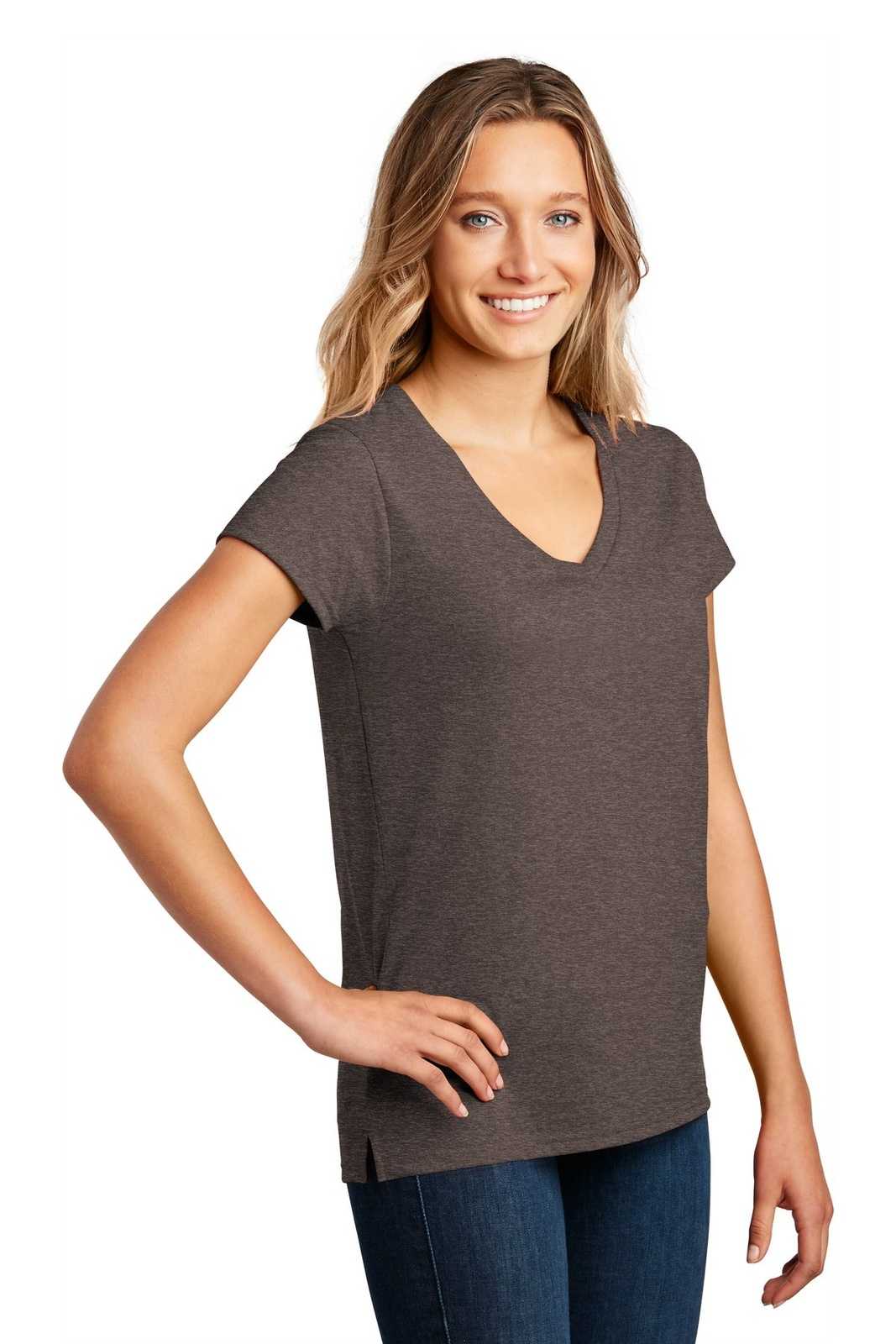 District DT8001 Womens Re-Tee V-Neck - Deep Brown Heather - HIT a Double - 4