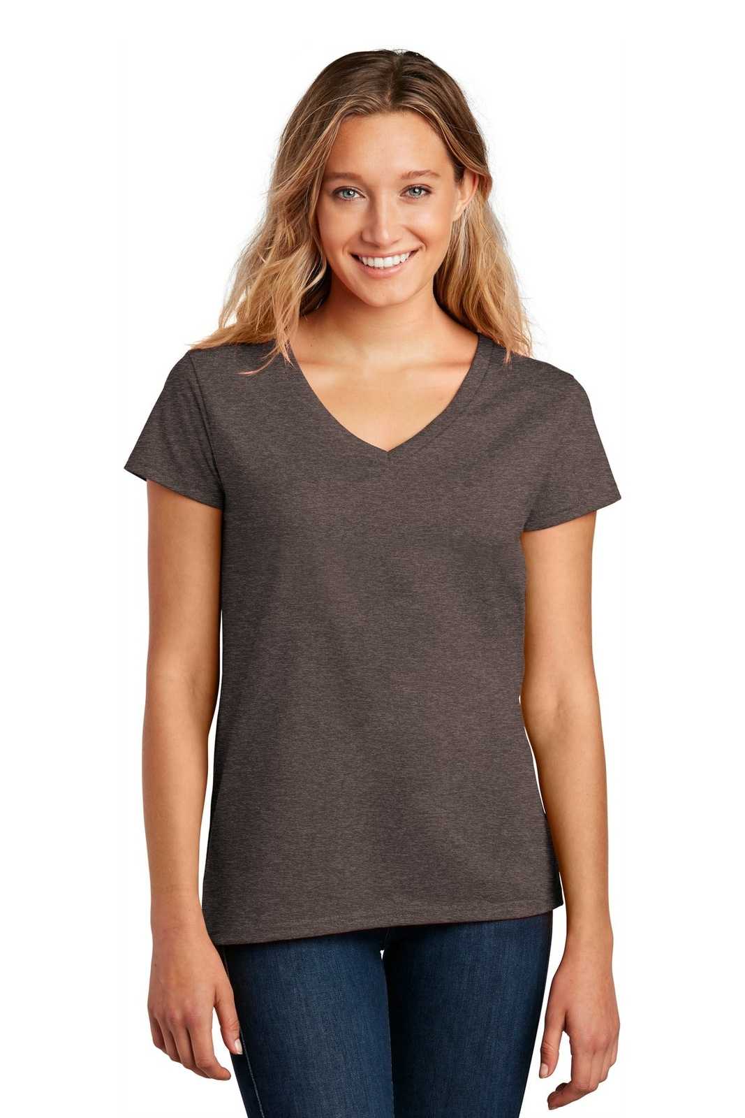 District DT8001 Womens Re-Tee V-Neck - Deep Brown Heather - HIT a Double - 1