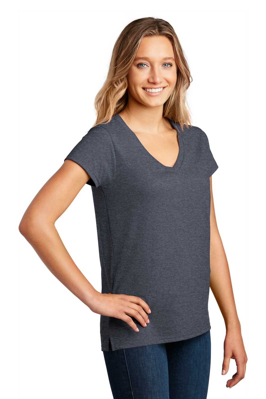 District DT8001 Womens Re-Tee V-Neck - Heathered Navy - HIT a Double - 4