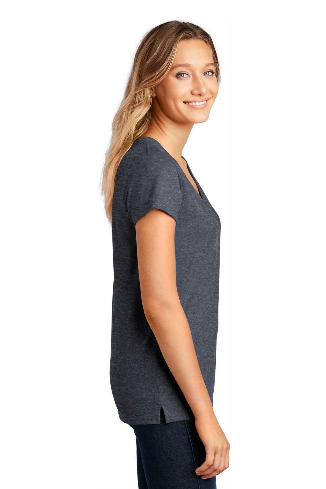 District DT8001 Womens Re-Tee V-Neck - Heathered Navy - HIT a Double - 3