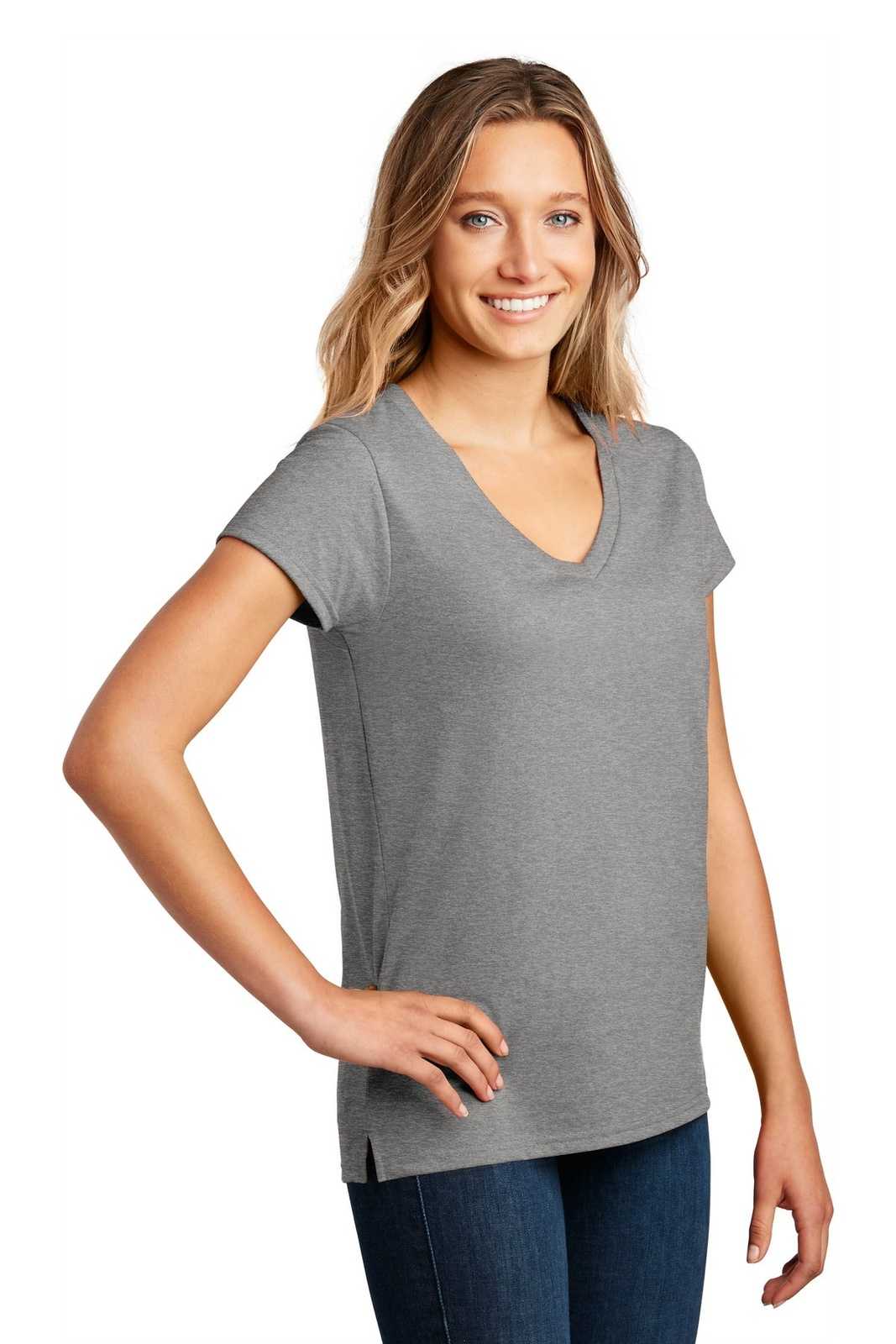 District DT8001 Womens Re-Tee V-Neck - Light Heather Gray - HIT a Double - 4