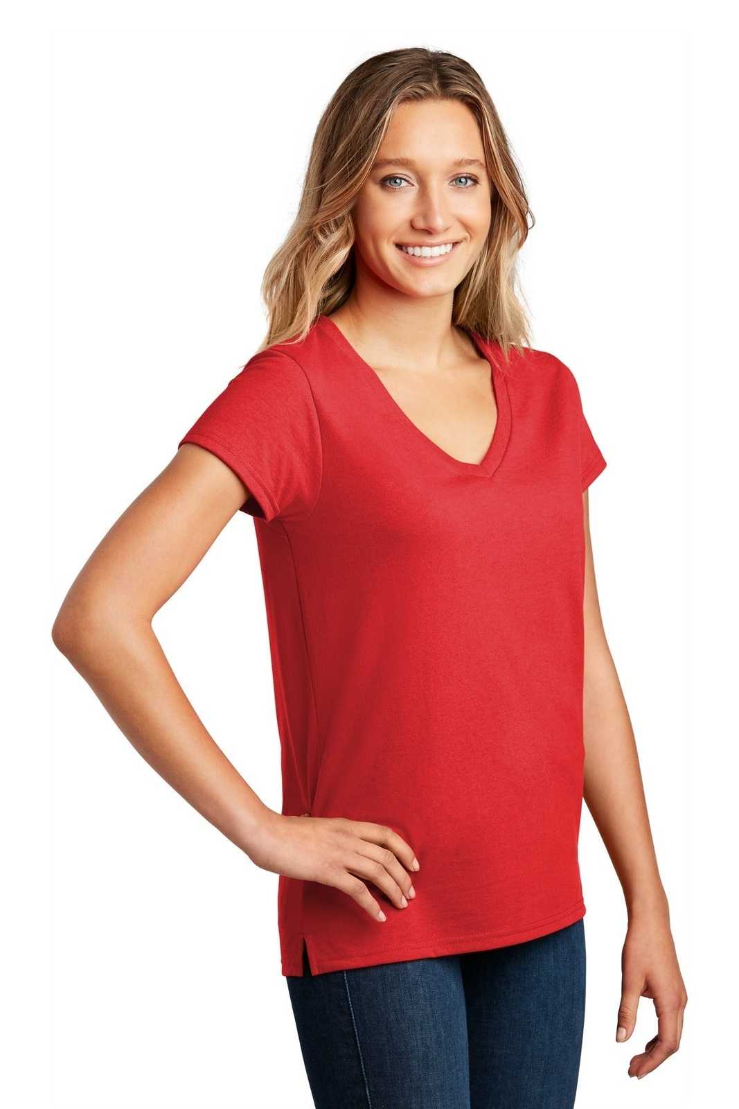 District DT8001 Womens Re-Tee V-Neck - Ruby Red - HIT a Double - 4