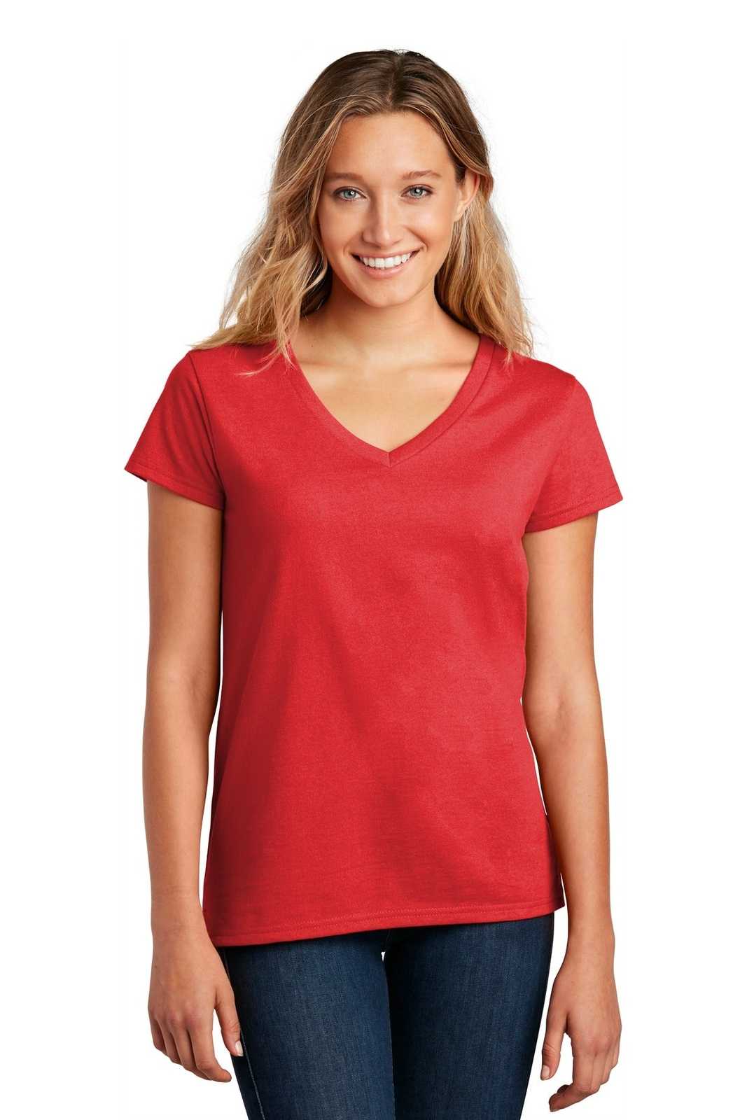 District DT8001 Womens Re-Tee V-Neck - Ruby Red - HIT a Double - 1