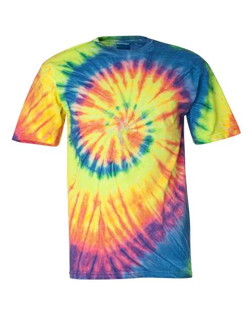 Dyenomite 200MS Multi-Color Spiral Tie-Dyed T-Shirt - Fluorescent Rainbow Swirl - HIT a Double