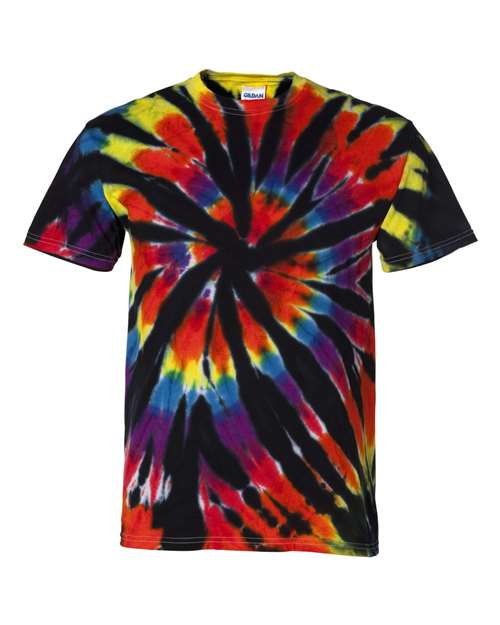 Dyenomite 200TD Rainbow Cut-Spiral Tie-Dyed T-Shirt - Black Rainbow Cut-Spiral - HIT a Double