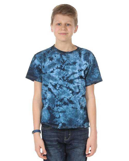 Dyenomite 20BCR Youth Crystal Tie Dye T-Shirt - Navy - HIT a Double