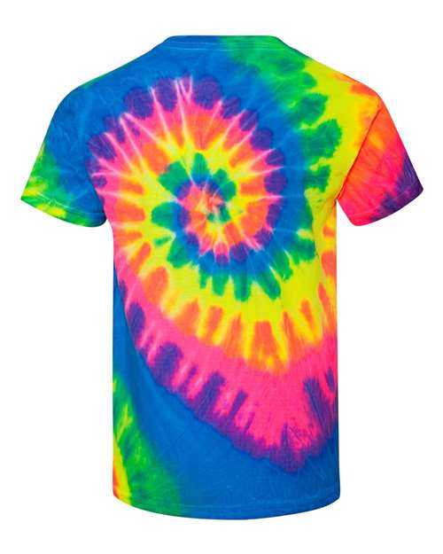 Dyenomite 20BMS Youth Multi-Color Spiral Tie-Dyed T-Shirt - Fluorescent Rainbow Spiral - HIT a Double