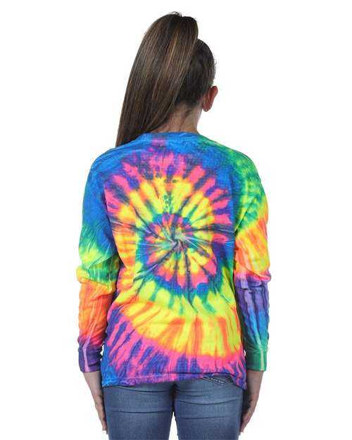 Dyenomite 24BMS Youth Spiral Tie Dye Long Sleeve - Fluorescent Rainbow Spiral - HIT a Double