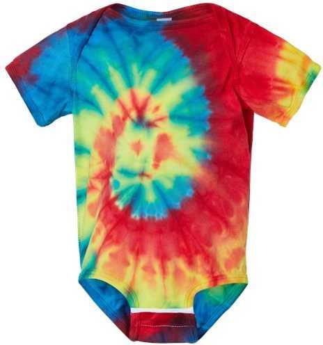 Dyenomite 340MS Infant Spiral Tie-Dyed Onesie - Rainbow&quot; - &quot;HIT a Double