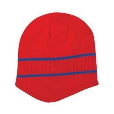 OTTO 100-630 100% Acrylic Knit Beanie with Stripes - Red Royal - HIT a Double - 1