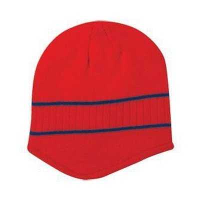 OTTO 100-630 100% Acrylic Knit Beanie with Stripes - Red Navy - HIT a Double - 1