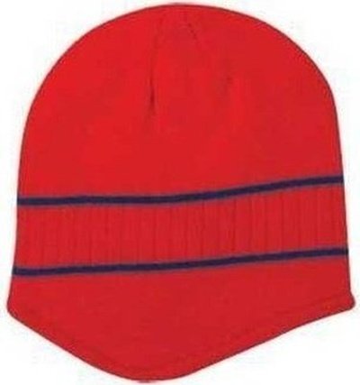 OTTO 100-630 100% Acrylic Knit Beanie with Stripes - Red Navy - HIT a Double - 1