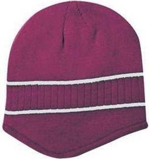 OTTO 100-630 100% Acrylic Knit Beanie with Stripes - Maroon White - HIT a Double - 1