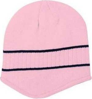 OTTO 100-630 100% Acrylic Knit Beanie with Stripes - Soft Pink Black - HIT a Double - 1