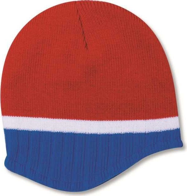 OTTO 100-632 Acrylic Knit Beanie with Trim and Fleece Lining - Red Royal White - HIT a Double - 1