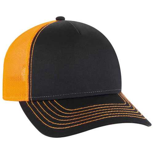 OTTO 102-1318 5 Panel Low Profile Mesh Back Trucker Cap - Black Black Orange - HIT a Double - 1