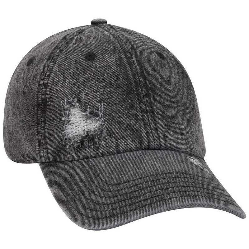 OTTO 104-1250 6 Panel Low Profille Snow Washed Distressed Denim Cap - Black - HIT a Double - 2