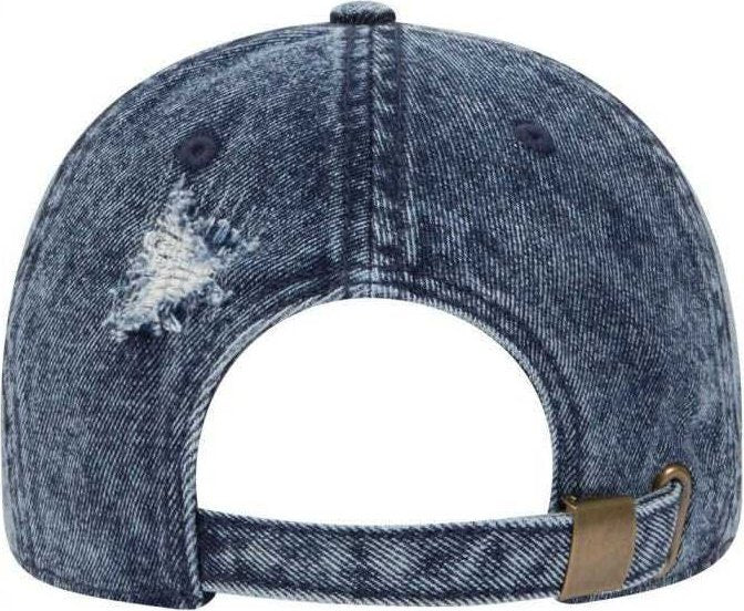 OTTO 104-1250 6 Panel Low Profille Snow Washed Distressed Denim Cap - Navy - HIT a Double - 2