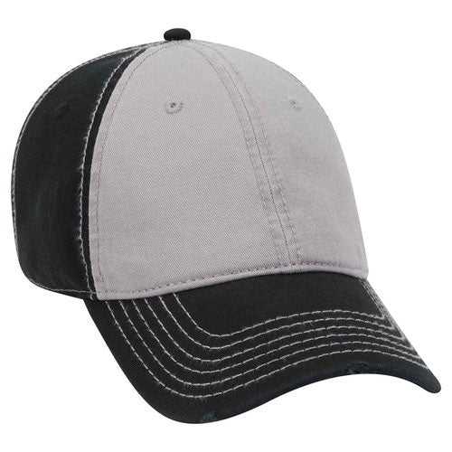 OTTO 104-764 Superior Garment Washed Cotton Twill Distressed Visor Low Profile Pro Style Cap - Black Gray Black - HIT a Double - 1