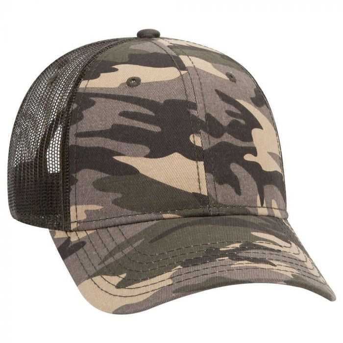 OTTO 105-1247 6 Panel Low Profile Syle Camouflage Cotton Twill Mesh Back Cap - Camo OliveMesh - HIT a Double - 1