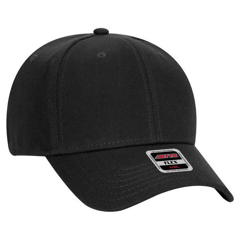 OTTO 11-1164 Stretchable Wool Blend Twill Flex 6 Panel Low Profile Baseball Cap - Black - HIT a Double - 1
