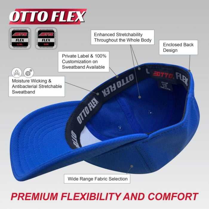 OTTO 13-680 Stretchable Wool Blend Flat Visor Pro Style Cap with 6 Embroidered Eyelets - Royal - HIT a Double - 1