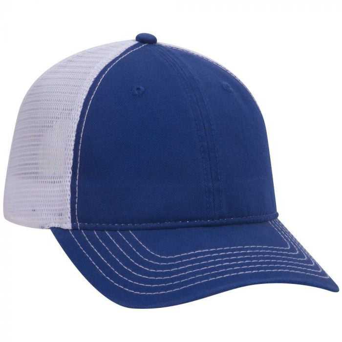 OTTO 121-858 Superior Garment Washed Cotton Twill Low Profile Pro Style Mesh Back Cap - Royal Royal White - HIT a Double - 1