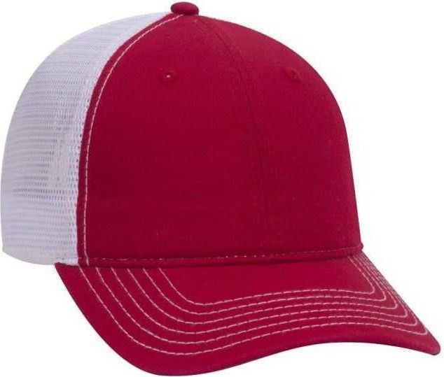 OTTO 121-858 Superior Garment Washed Cotton Twill Low Profile Pro Style Mesh Back Cap - Red Red White - HIT a Double - 1