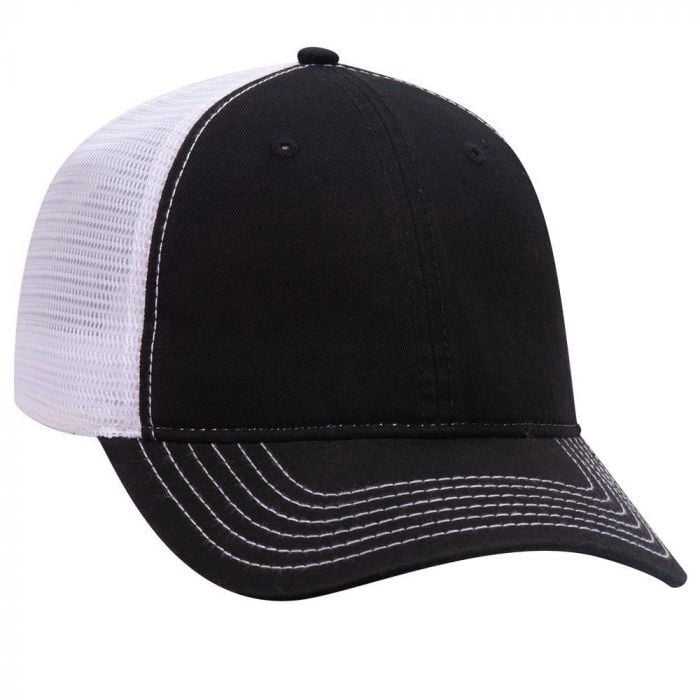 OTTO 121-858 Superior Garment Washed Cotton Twill Low Profile Pro Style Mesh Back Cap - Black Black White - HIT a Double - 1
