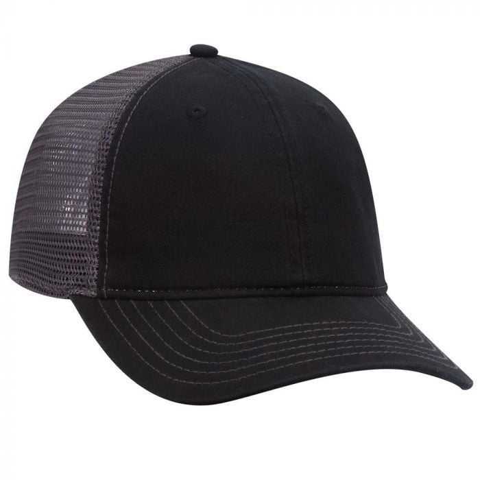 OTTO 121-858 Superior Garment Washed Cotton Twill Low Profile Pro Style Mesh Back Cap - Black Black Charcoal - HIT a Double - 1