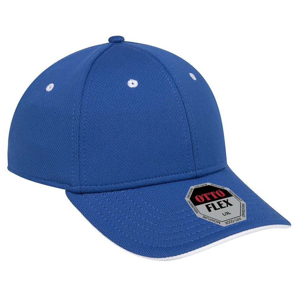 OTTO 124-1159 Cool Comfort Stretchable Polyester Cool Mesh Flipped Edge Visor Flex 6 Panel Low Profile Baseball Cap - Royal White - HIT a Double - 1