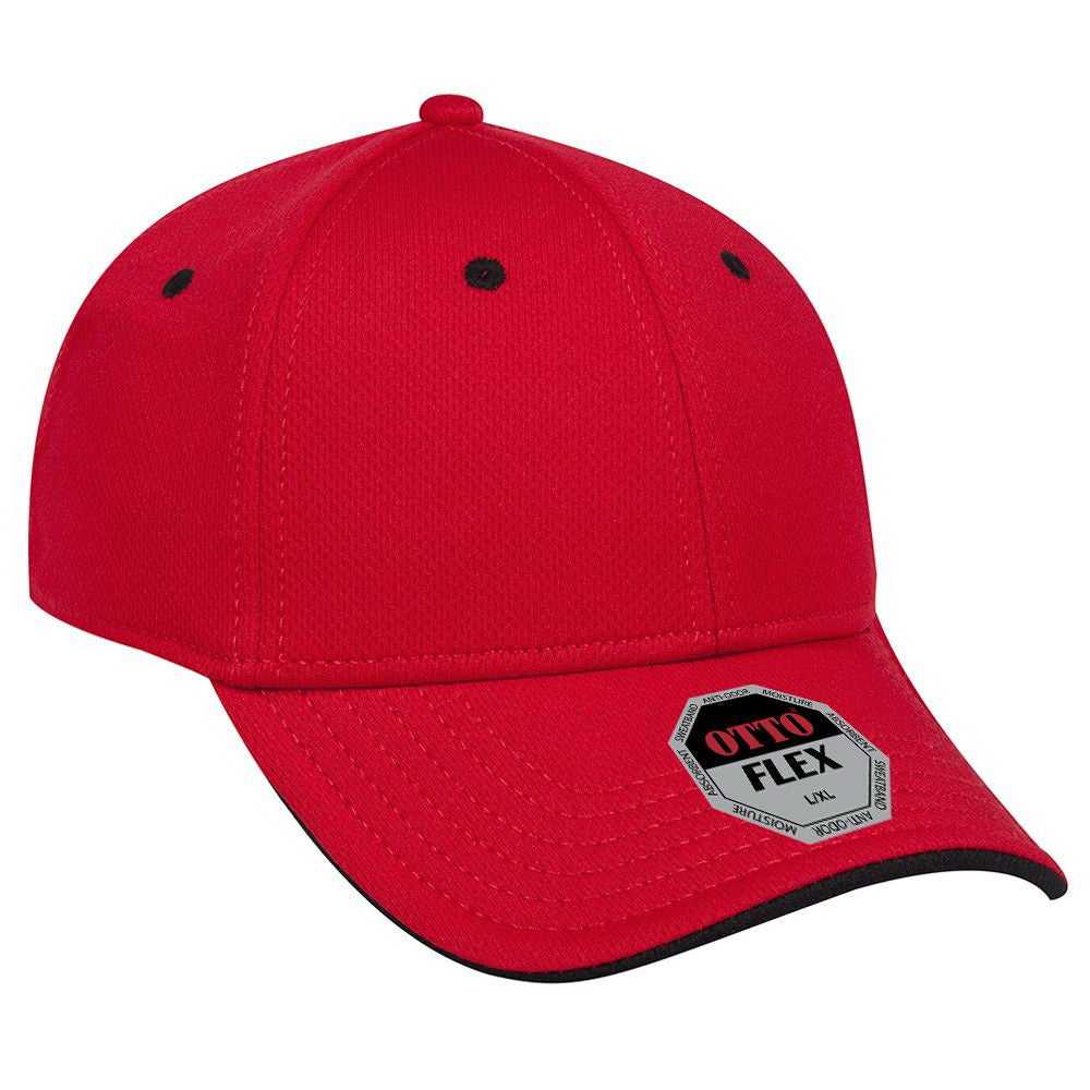 OTTO 124-1159 Cool Comfort Stretchable Polyester Cool Mesh Flipped Edge Visor Flex 6 Panel Low Profile Baseball Cap - Red Black - HIT a Double - 1