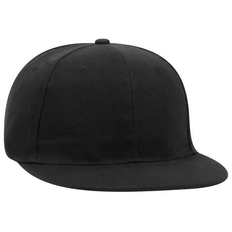 OTTO 125-1137 Promo Alternative Wool Twill Round Flat Visor 6 Panel Pro Style Snapback Hat - Black - HIT a Double - 1