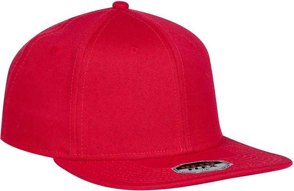 OTTO 13-1156 Stretchable Wool Blend Twill Square Flat Visor Flex 6 Panel Pro Style Baseball Cap - Red - HIT a Double - 1