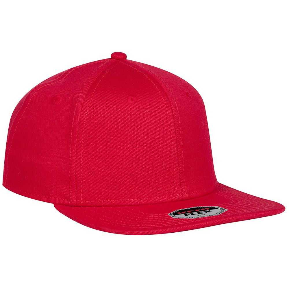 OTTO 13-1156 Stretchable Wool Blend Twill Square Flat Visor Flex 6 Panel Pro Style Baseball Cap - Red - HIT a Double - 1