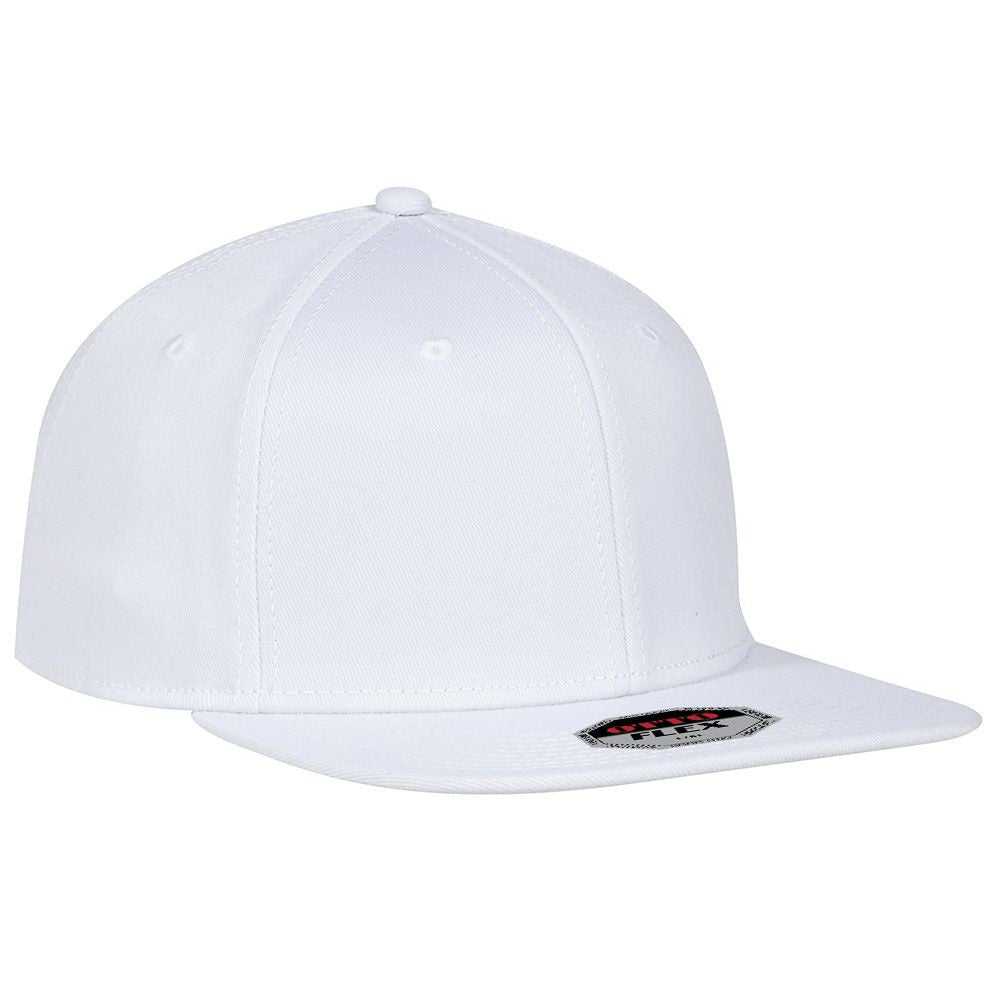 OTTO 13-1156 Stretchable Wool Blend Twill Square Flat Visor Flex 6 Panel Pro Style Baseball Cap - White - HIT a Double - 1