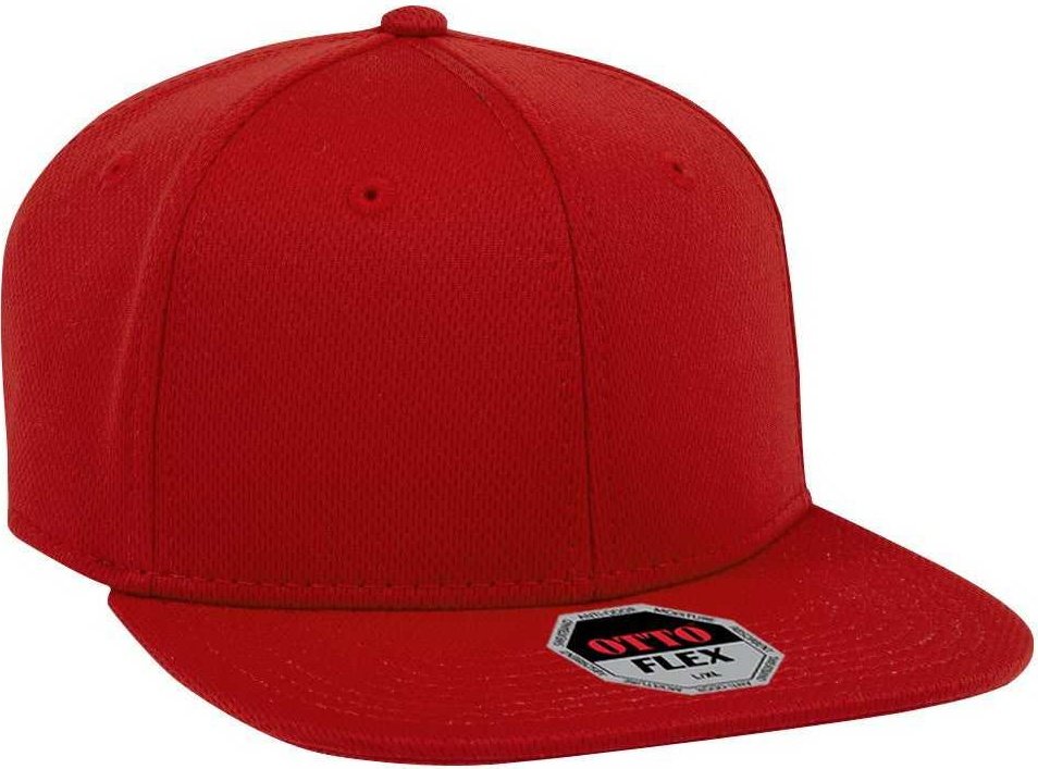OTTO 13-1206 Cool Comfort Stretchable Polyester Cool Mesh Square Flat Visor Flex 6 Panel Pro Style Baseball Cap - Red - HIT a Double - 1