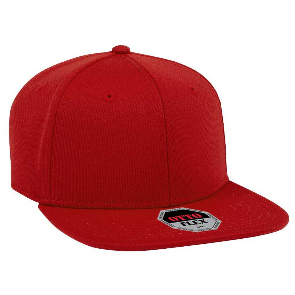 OTTO 13-1206 Cool Comfort Stretchable Polyester Cool Mesh Square Flat Visor Flex 6 Panel Pro Style Baseball Cap - Red - HIT a Double - 1