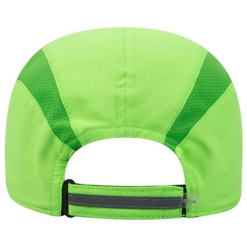 OTTO 133-1240 6 Panel Polyester Pongee with Mesh Inserts and Reflective Sandwich Visor Running Cap - Neon Green - HIT a Double - 2