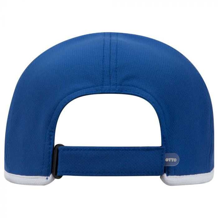 OTTO 133-1254 6 Panel UPF 50+ Cool Comfort Performance Stretchable Knit with Cool Mesh Insert and Binding Trim Visor Running Cap - Royal White - HIT a Double - 2
