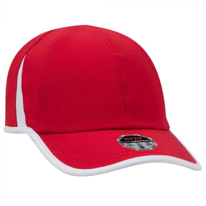 OTTO 133-1254 6 Panel UPF 50+ Cool Comfort Performance Stretchable Knit with Cool Mesh Insert and Binding Trim Visor Running Cap - Red White - HIT a Double - 1