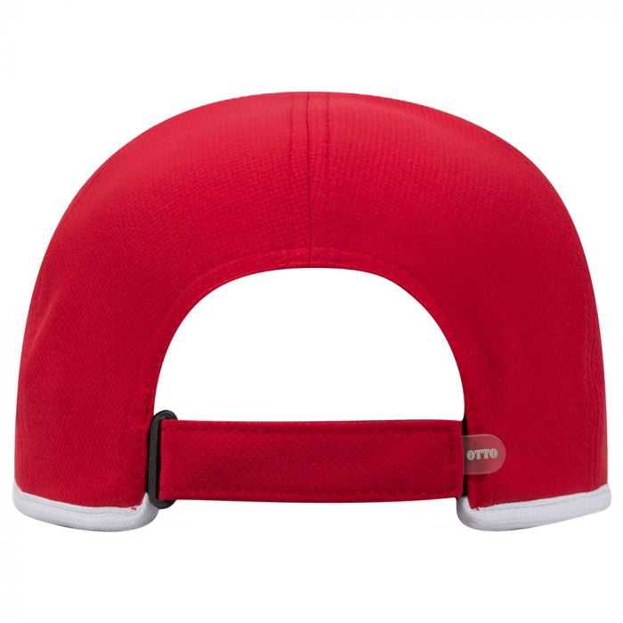 OTTO 133-1254 6 Panel UPF 50+ Cool Comfort Performance Stretchable Knit with Cool Mesh Insert and Binding Trim Visor Running Cap - Red White - HIT a Double - 2