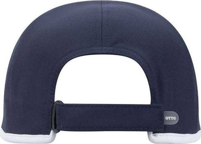 OTTO 133-1254 6 Panel UPF 50+ Cool Comfort Performance Stretchable Knit with Cool Mesh Insert and Binding Trim Visor Running Cap - Navy White - HIT a Double - 2