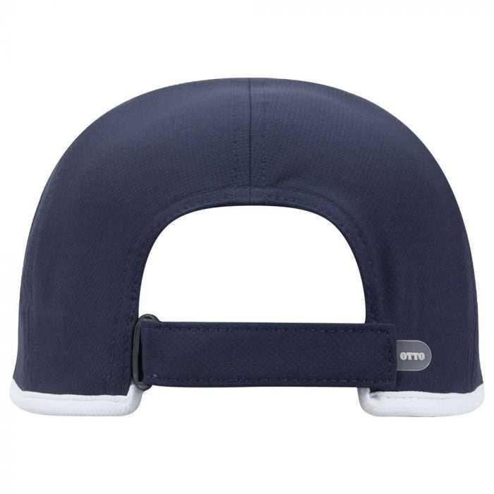 OTTO 133-1254 6 Panel UPF 50+ Cool Comfort Performance Stretchable Knit with Cool Mesh Insert and Binding Trim Visor Running Cap - Navy White - HIT a Double - 2