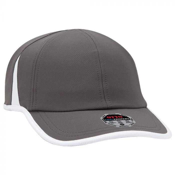 OTTO 133-1254 6 Panel UPF 50+ Cool Comfort Performance Stretchable Knit with Cool Mesh Insert and Binding Trim Visor Running Cap - Charcoal White - HIT a Double - 1