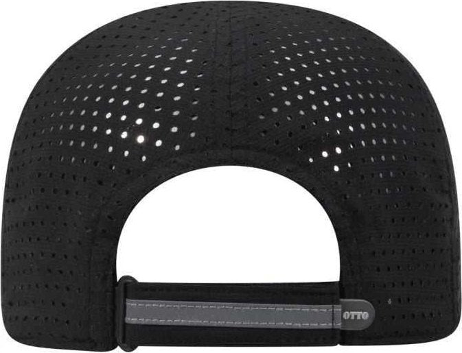 OTTO 133-1258 6 Panel Textured Polyester Pongee with Mesh Inserts Reflective Sandwich Visor Running Cap - Black - HIT a Double - 2