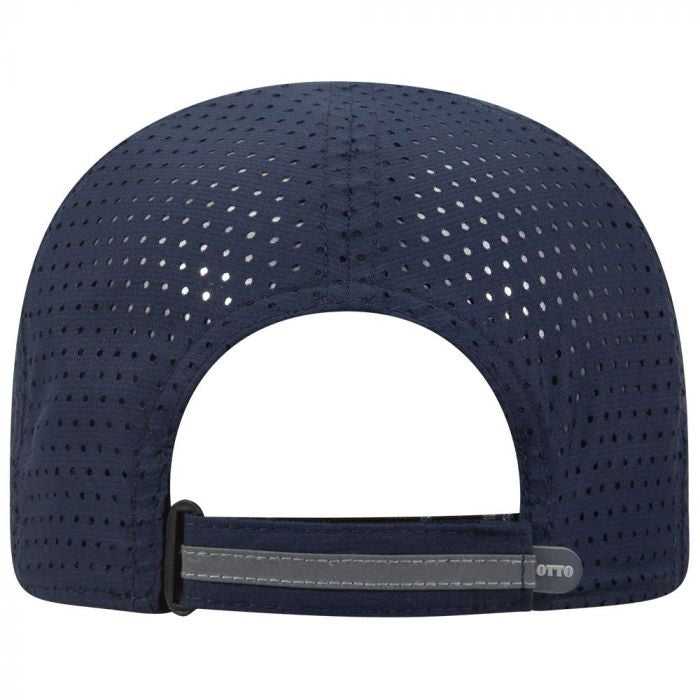 OTTO 133-1258 6 Panel Textured Polyester Pongee with Mesh Inserts Reflective Sandwich Visor Running Cap - Navy - HIT a Double - 2